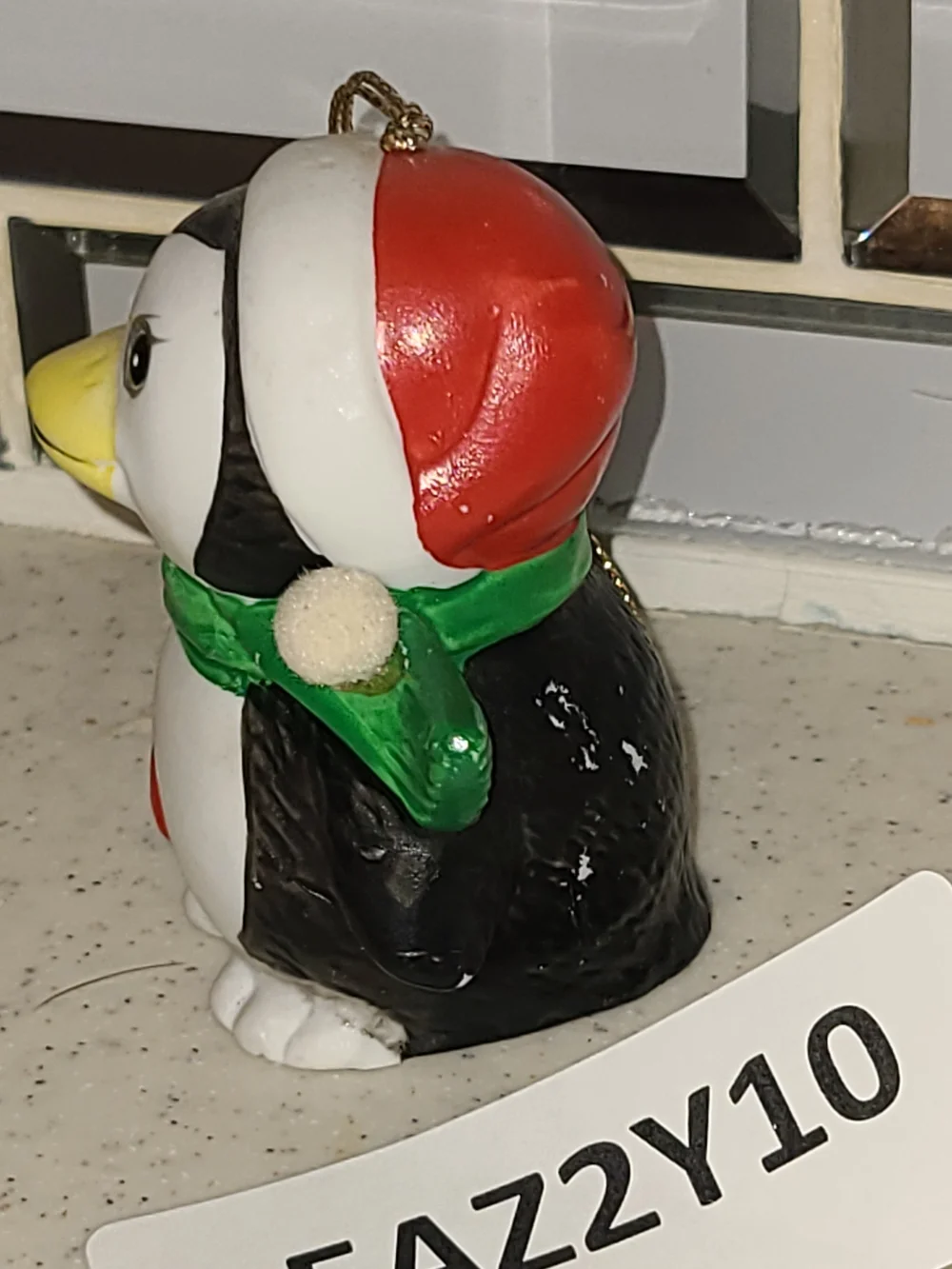 Vintage Penguin Holiday Ornament in White, Red, Green